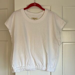 White Women's Short Sleeve Elastic Hem Tee